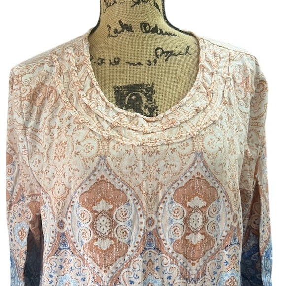 Alfred Dunner Woman 1X Top Blouse Paisley Print 3/4 Sleeve Boho Chic - Picture 5 of 6